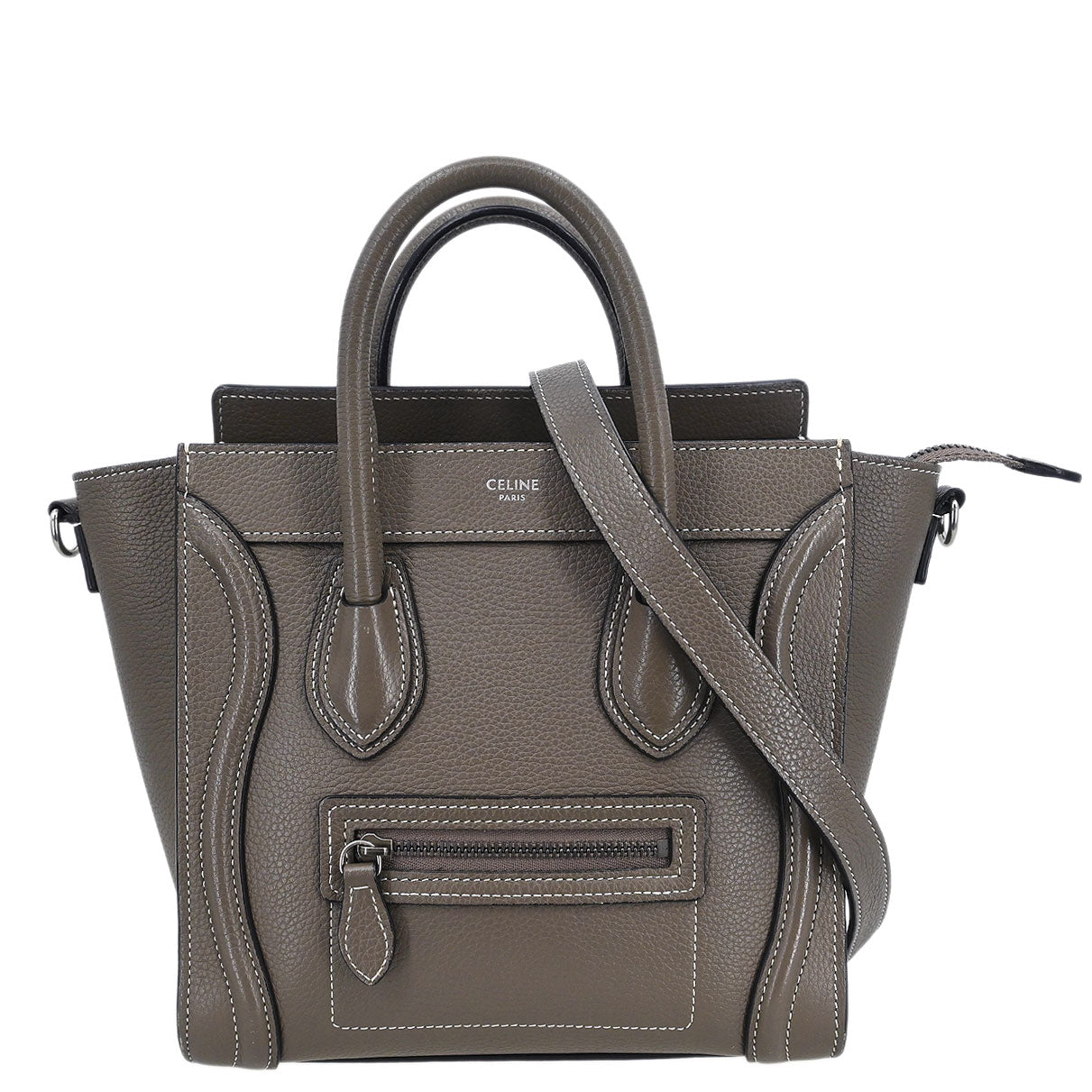 Celine Brown Leather Nano Luggage 2way Shoulder Tote Bag