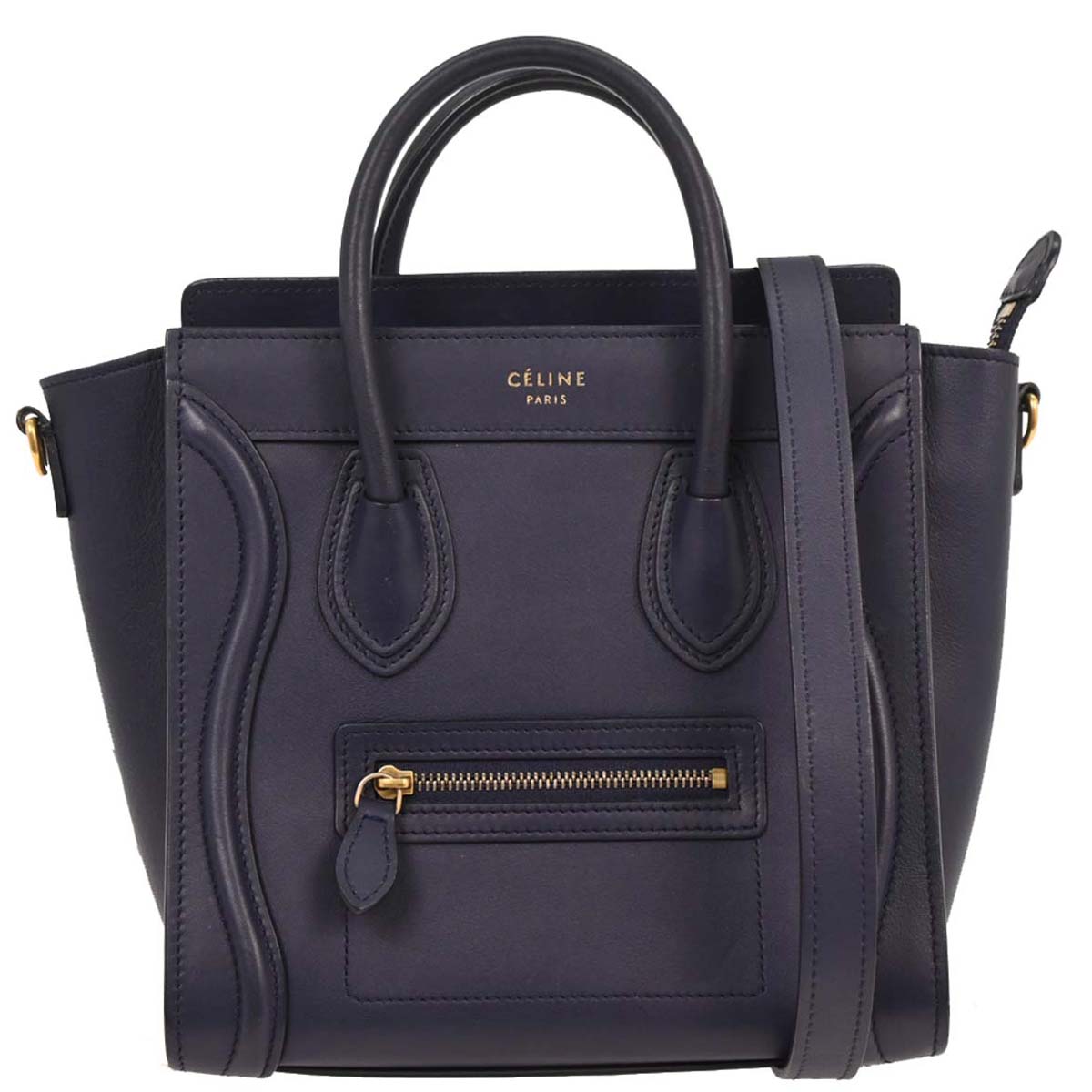 Celine Navy Leather Nano Luggage 2way Shoulder Tote Bag