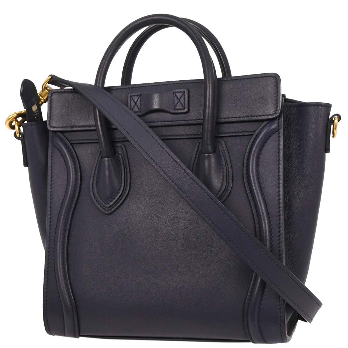 Celine Navy Leather Nano Luggage 2way Shoulder Tote Bag