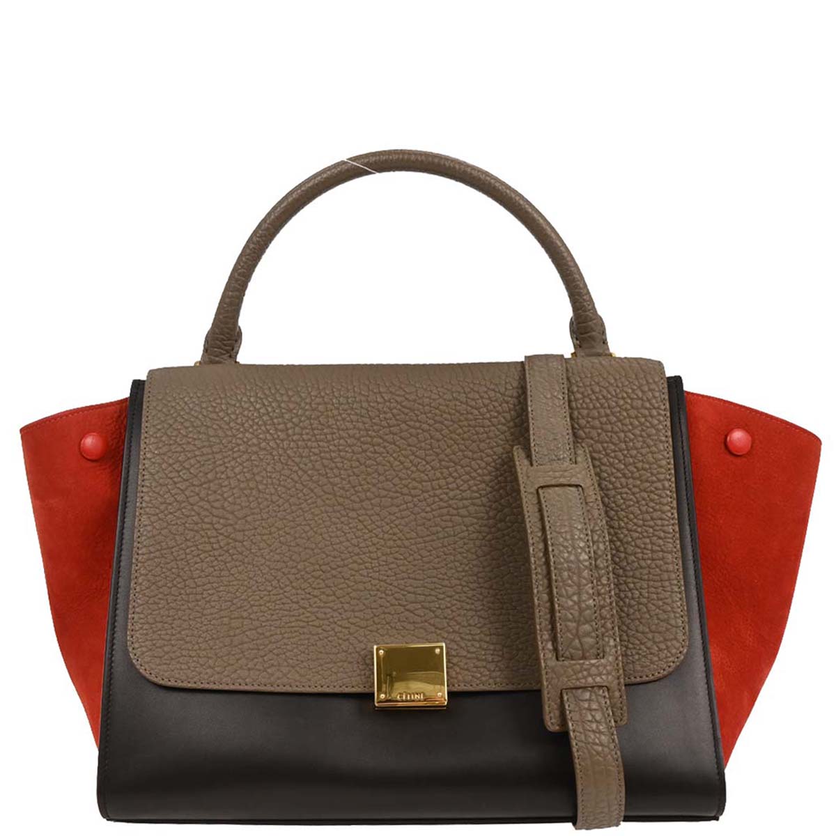 Celine Black Red Brown Leather Trapeze 2way Shoulder Handbag