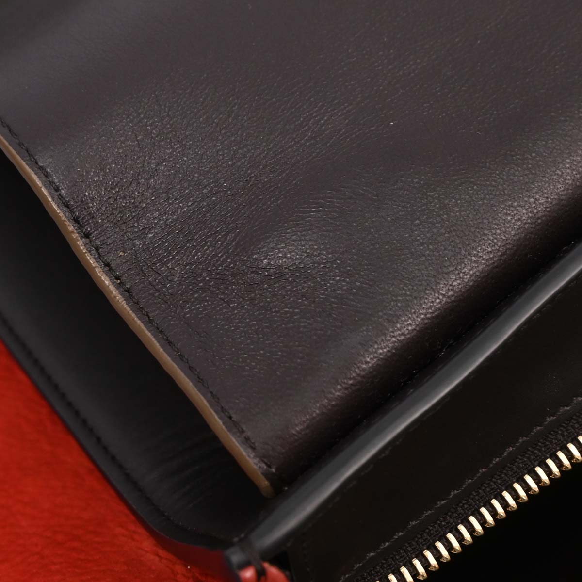 Celine Black Red Brown Leather Trapeze 2way Shoulder Handbag