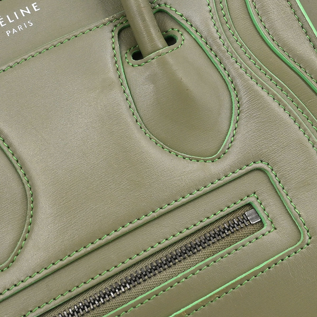 Celine Green Leather Nano Luggage 2way Shoulder Tote Bag