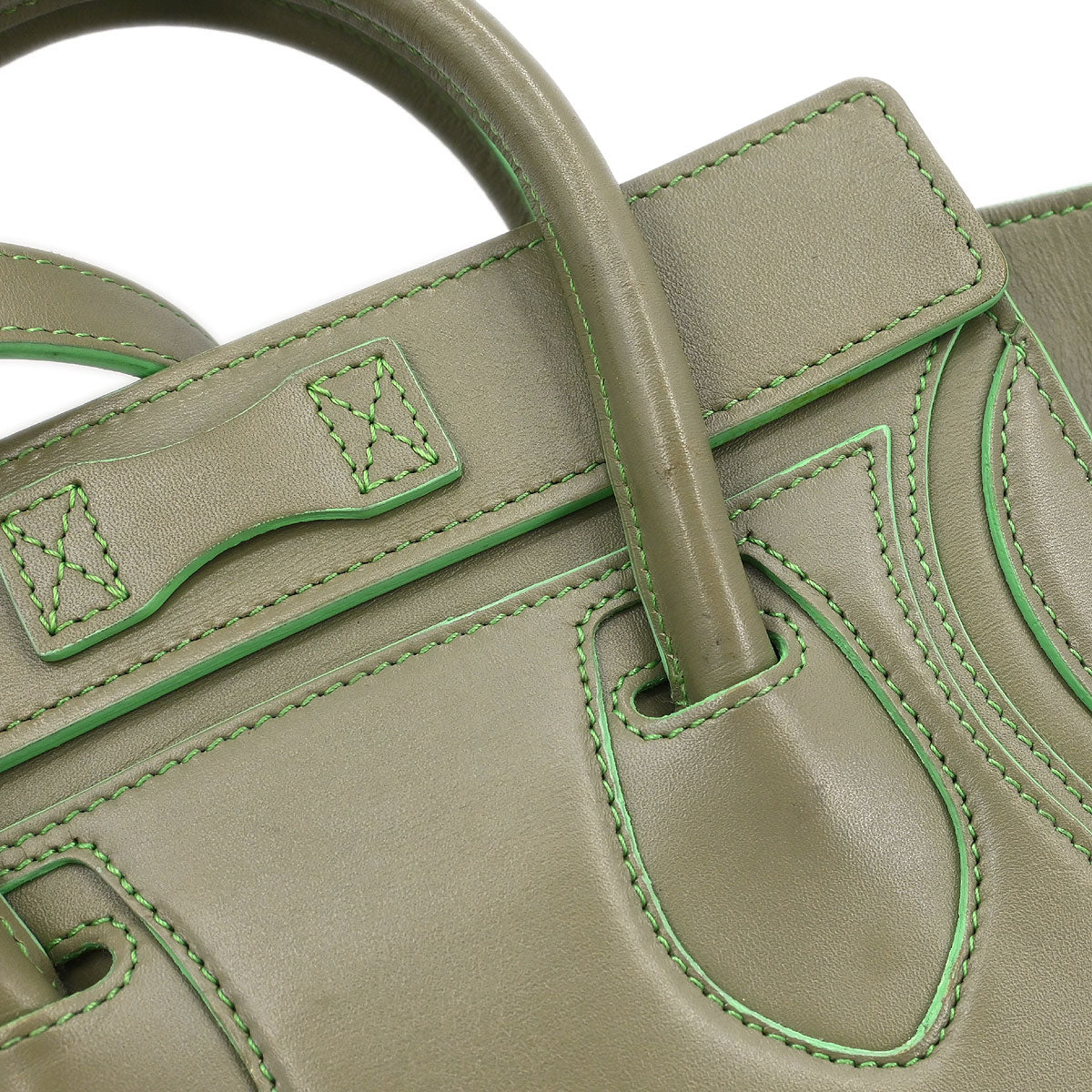 Celine Green Leather Nano Luggage 2way Shoulder Tote Bag