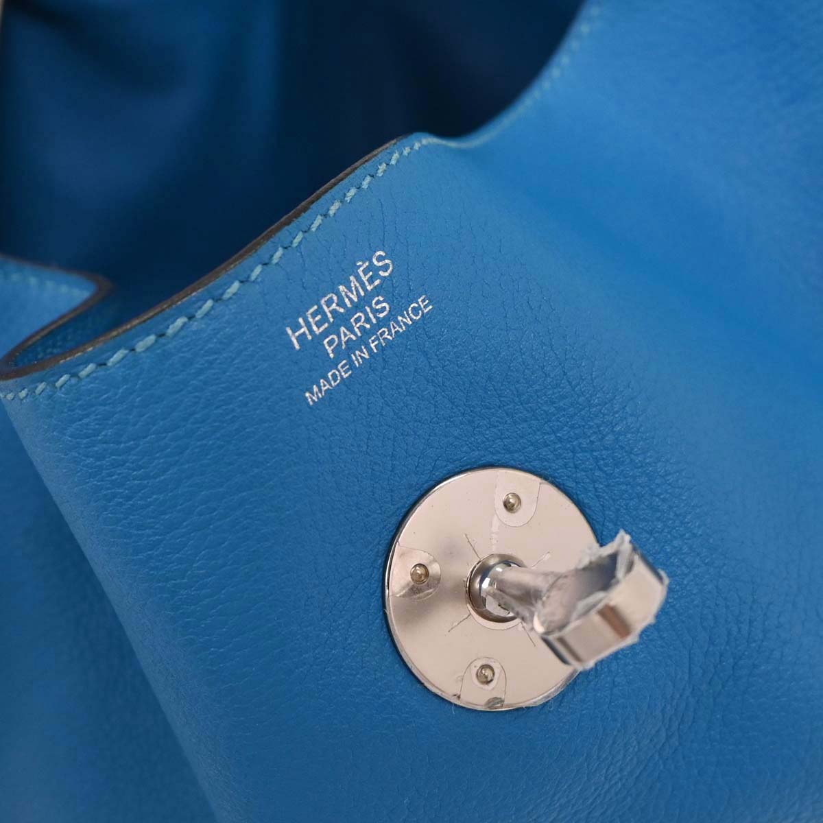 Hermes Blue Zanzibar Evercolor Lindy 34 Shoulder Bag