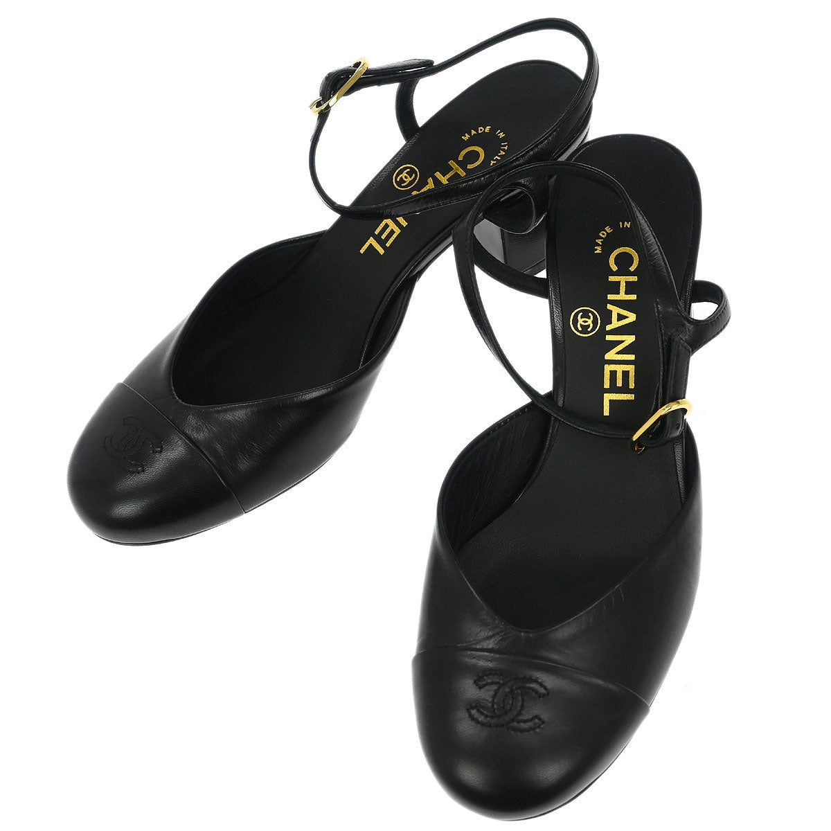 Chanel Black Leather Shoes Sandals #35