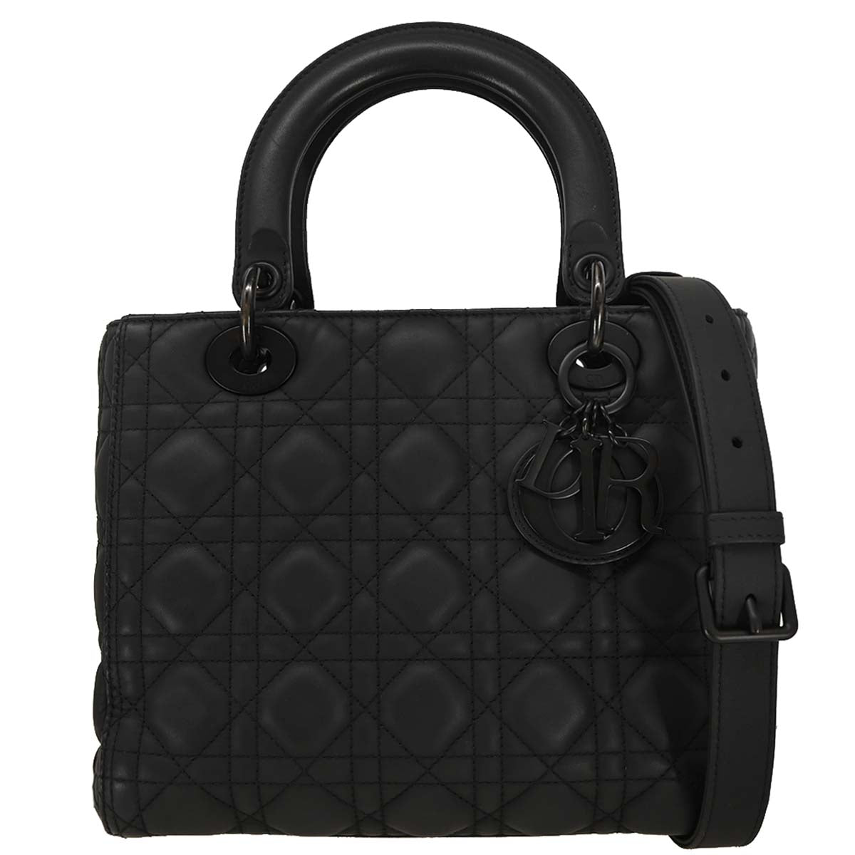 Christian Dior Black Lambskin Lady Dior Cannage Handbag