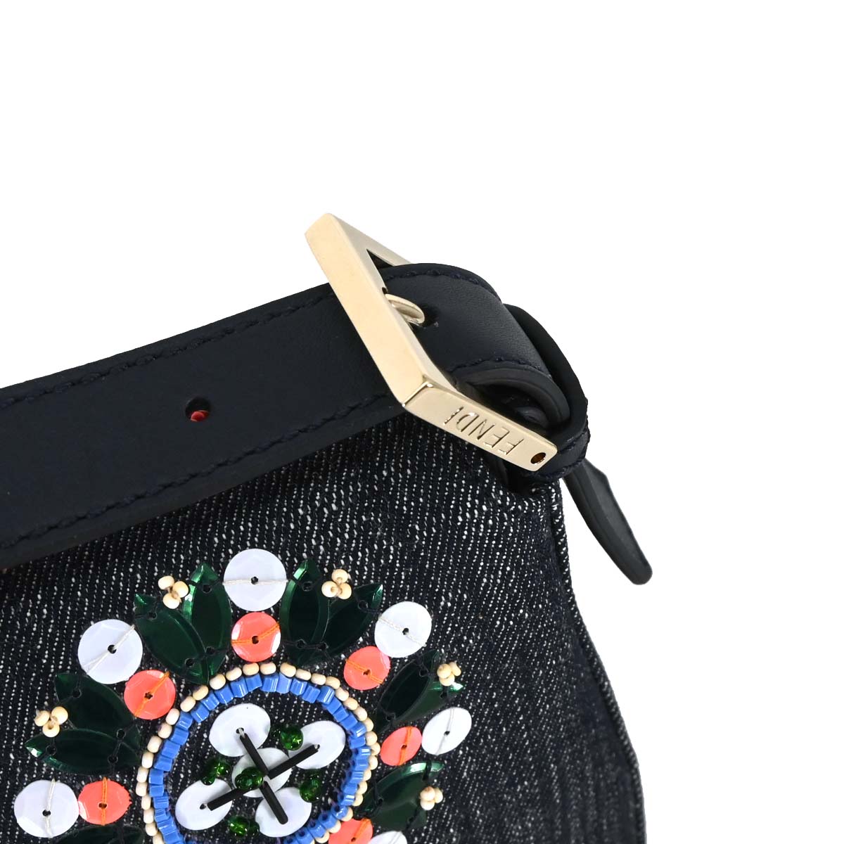 Fendi Navy Denim Beaded Baguette Handbag