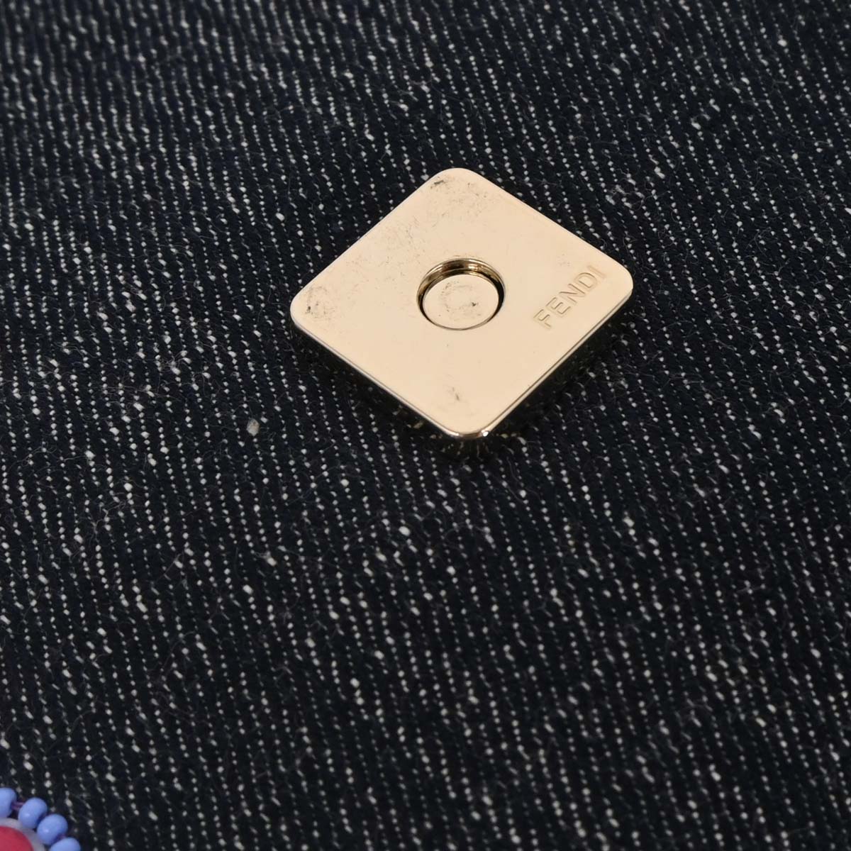 Fendi Navy Denim Beaded Baguette Handbag