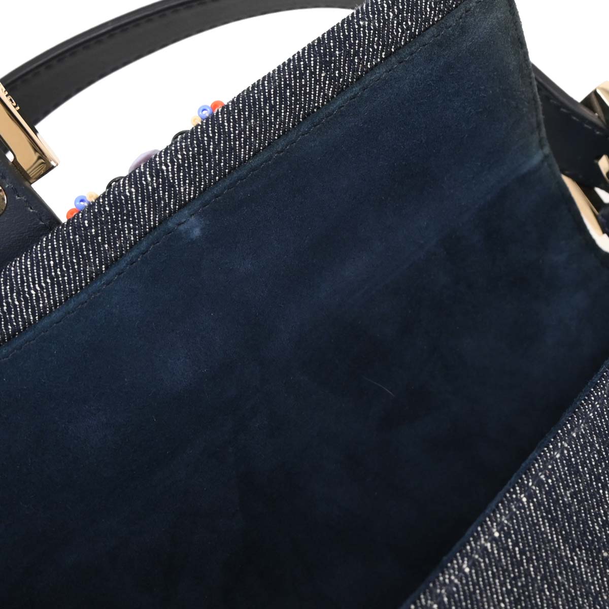 Fendi Navy Denim Beaded Baguette Handbag