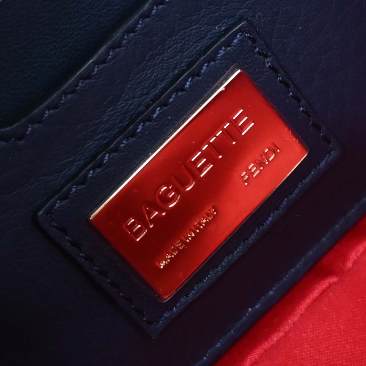 Fendi Navy Denim Beaded Baguette Handbag