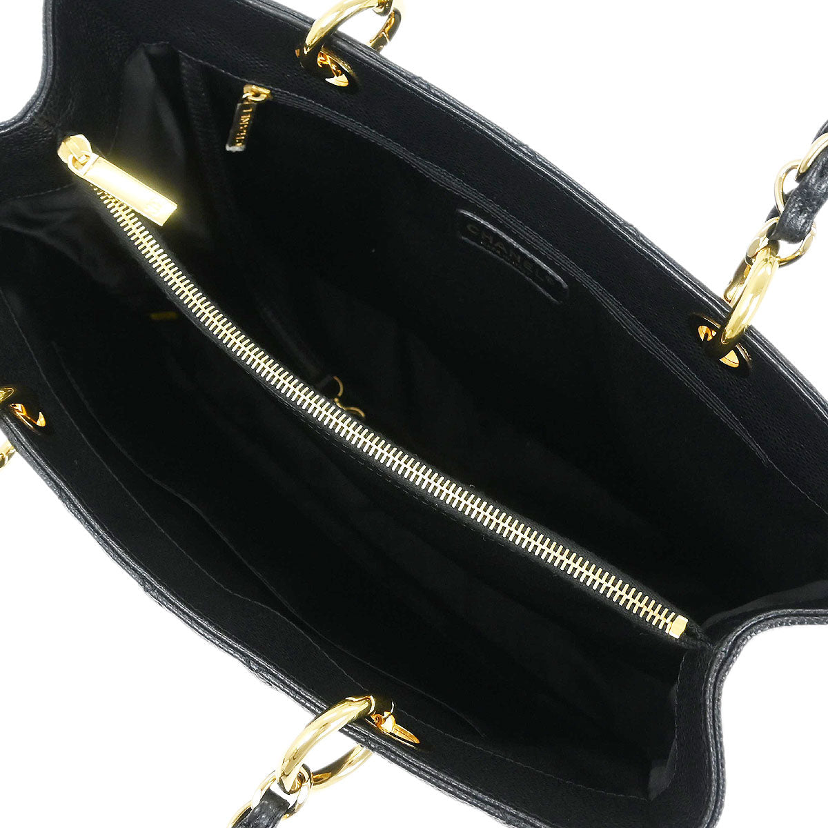 Chanel 2012-2013 Black Caviar Grand Shopping Tote GST Chain Handbag