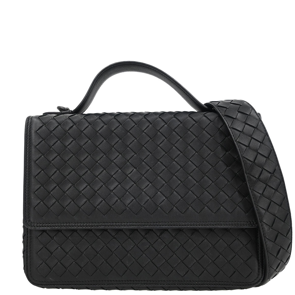 Bottega Veneta Black Lambskin Intrecciato 2way Shoulder Handbag