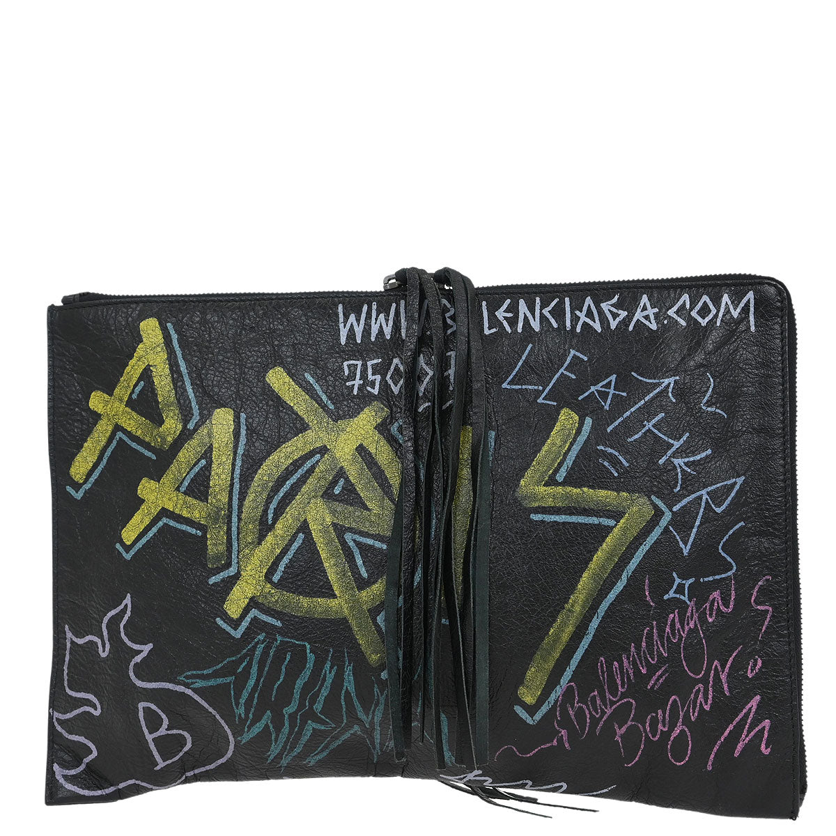 Balenciaga Black Lambskin Graffiti Print Clutch Bag