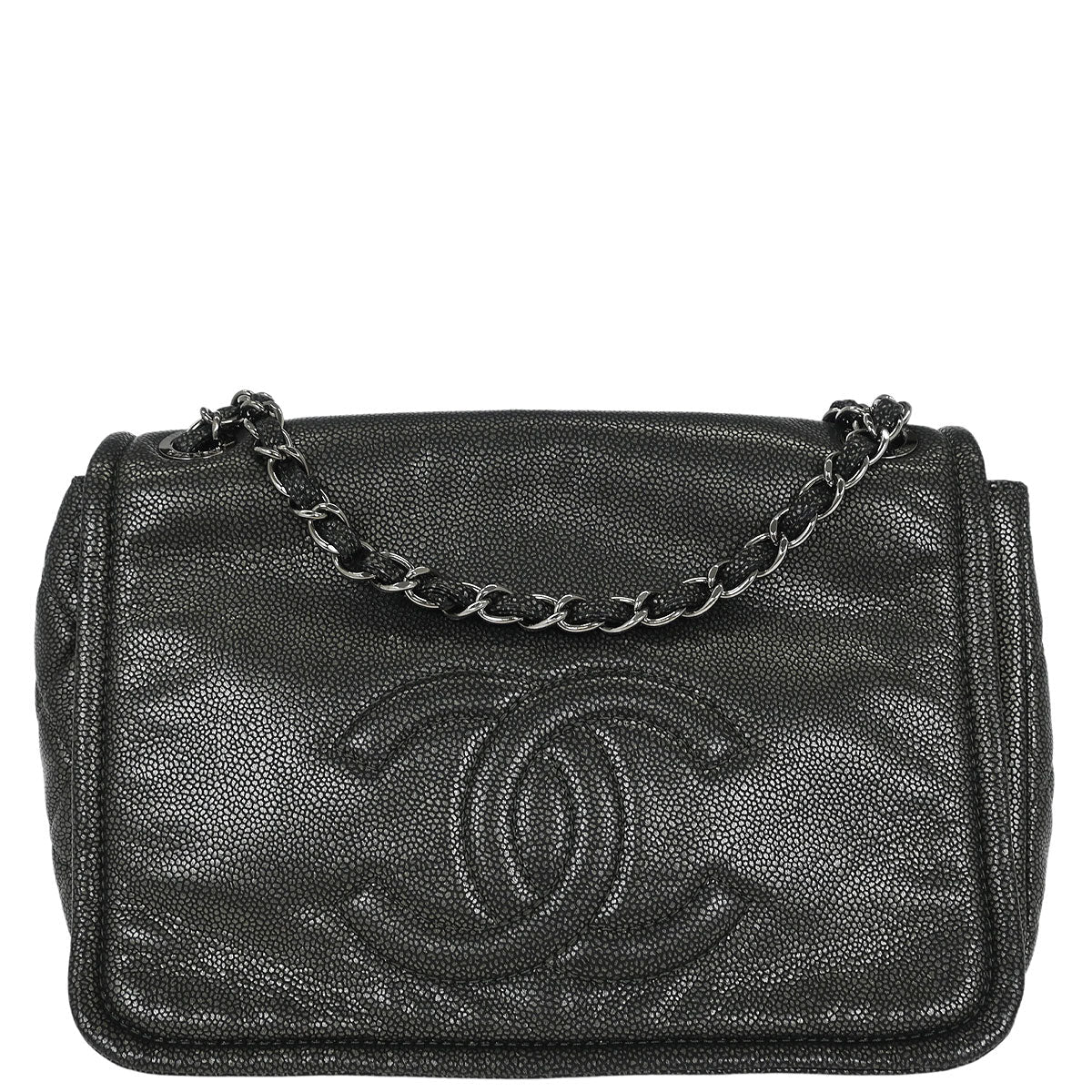Chanel 2010-2011 Gray Caviar Full Flap Chain Shoulder Bag