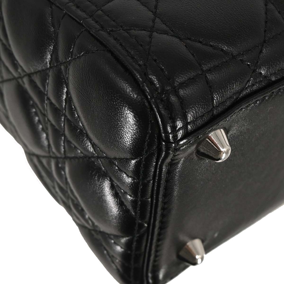 Christian Dior Black Lambskin Large Lady Dior Cannage 2way Shoulder Handbag