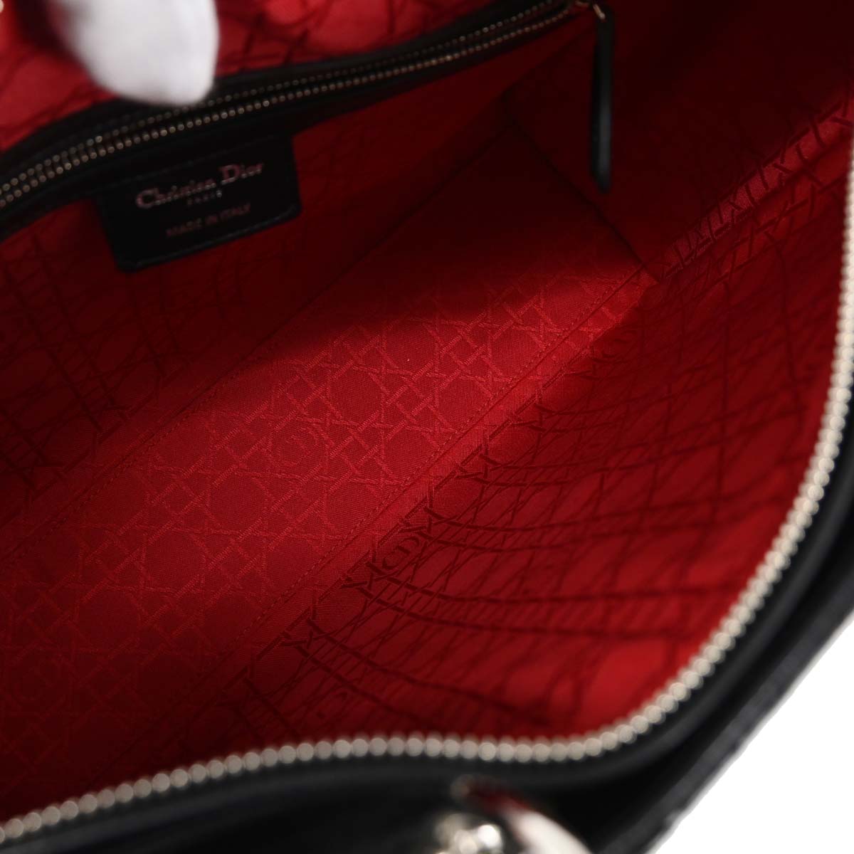 Christian Dior Black Lambskin Large Lady Dior Cannage 2way Shoulder Handbag