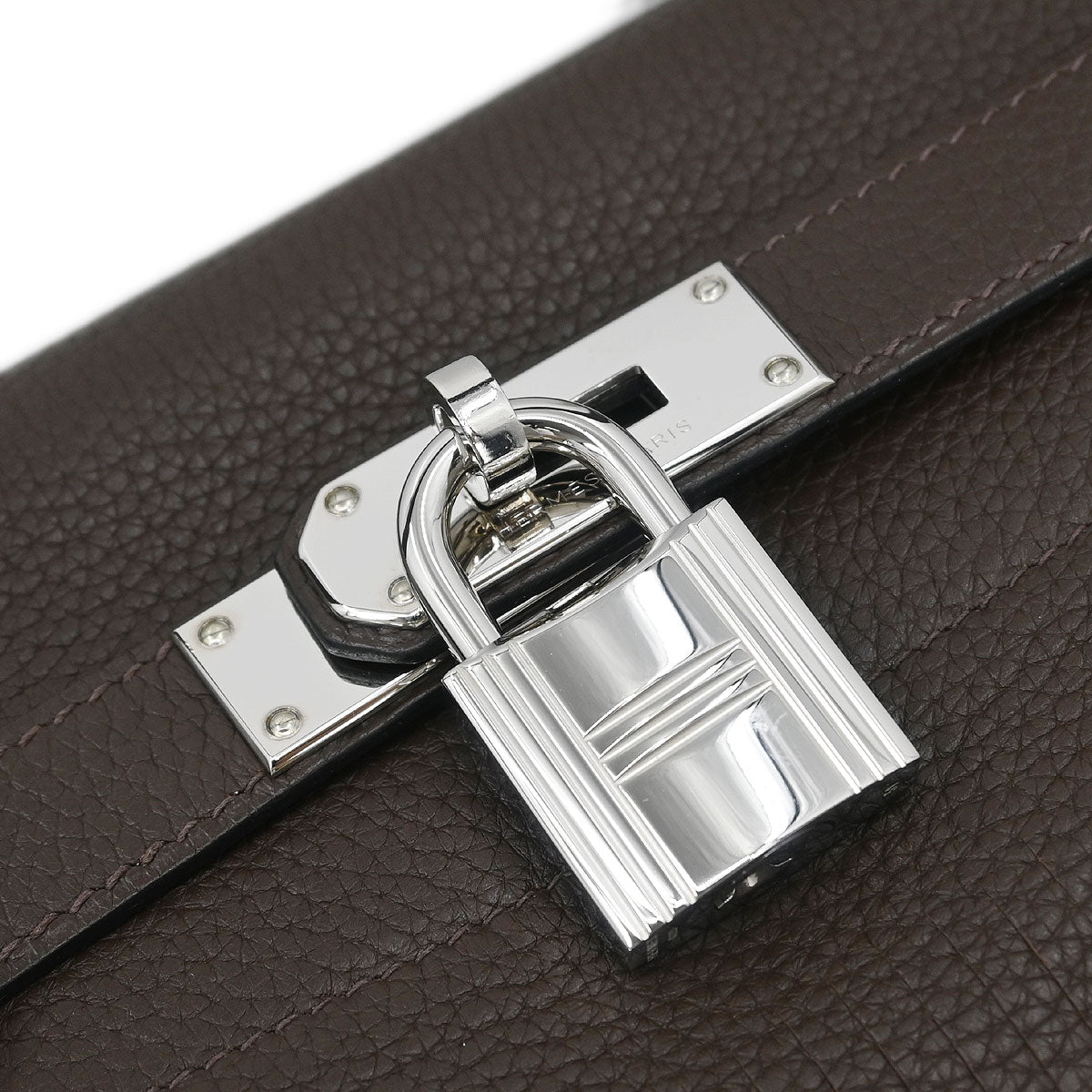 Hermes Ebene Taurillon Clemence Shoulder Kelly Handbag