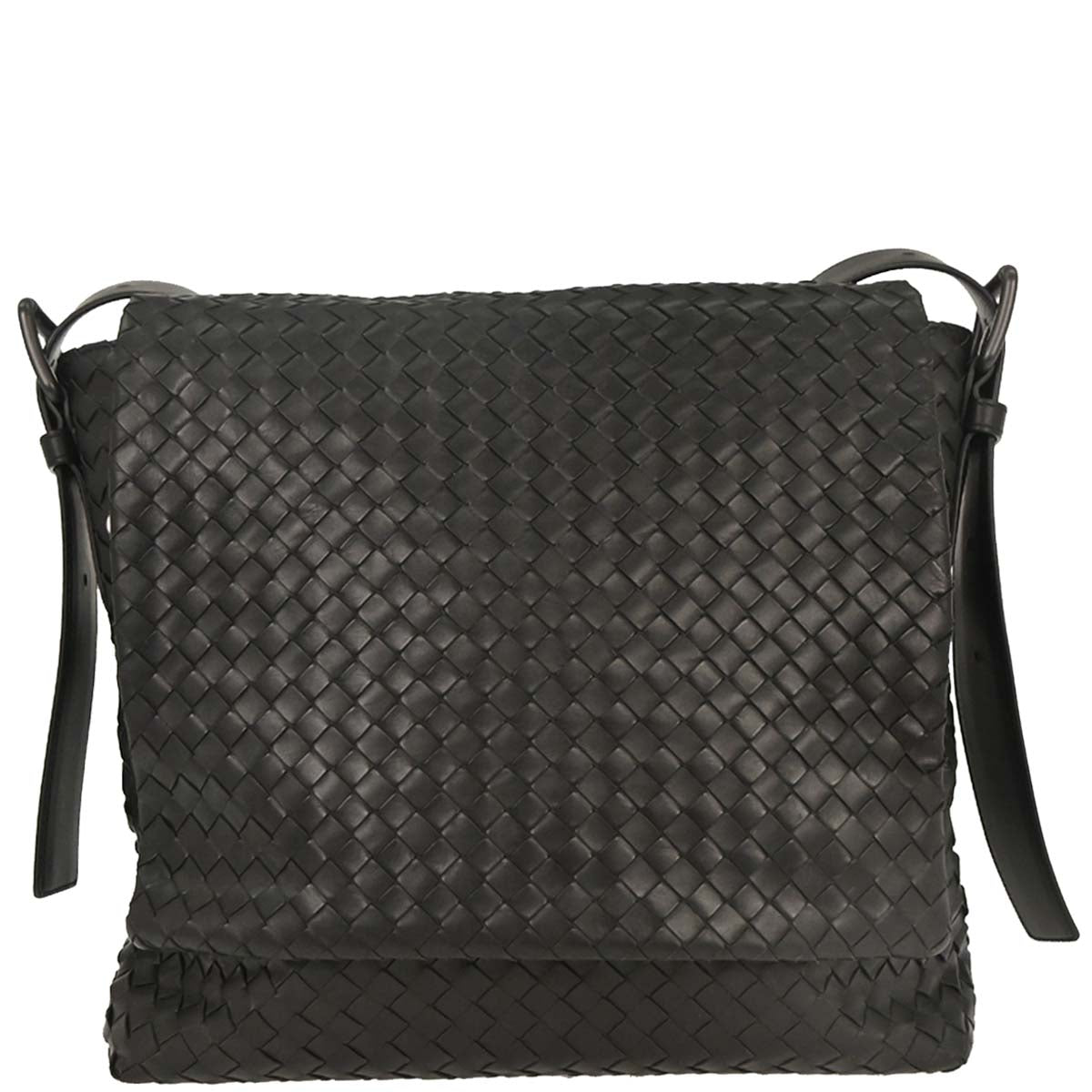Bottega Veneta Black Calfskin Intrecciato Messenger Bag