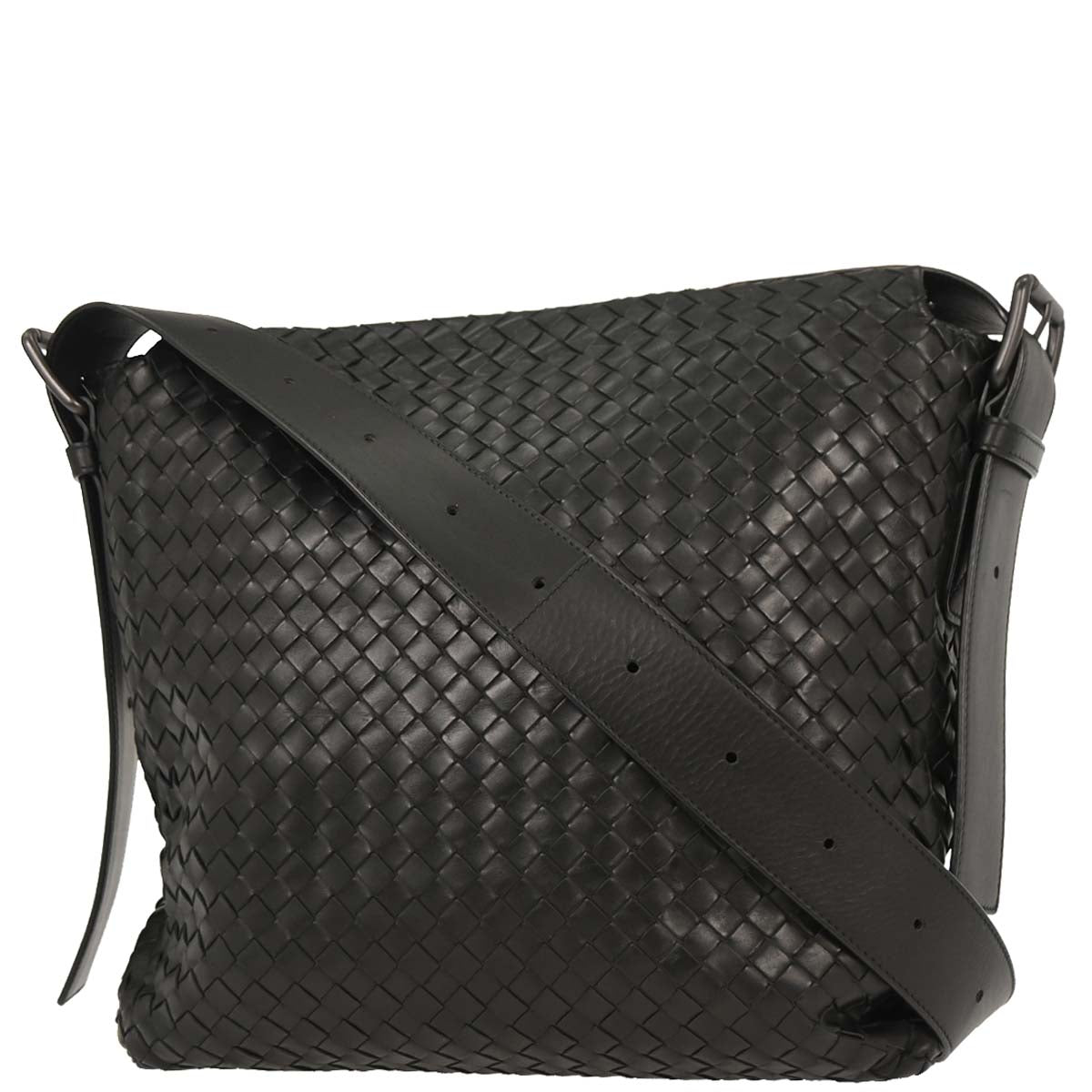 Bottega Veneta Black Calfskin Intrecciato Messenger Bag