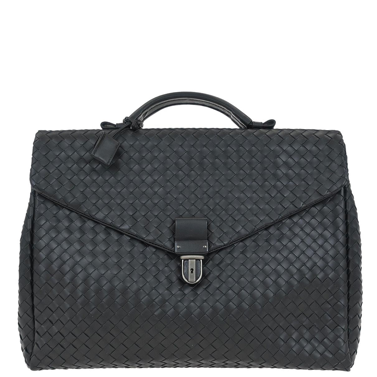 Bottega Veneta Black Calfskin Intrecciato Briefcase Handbag