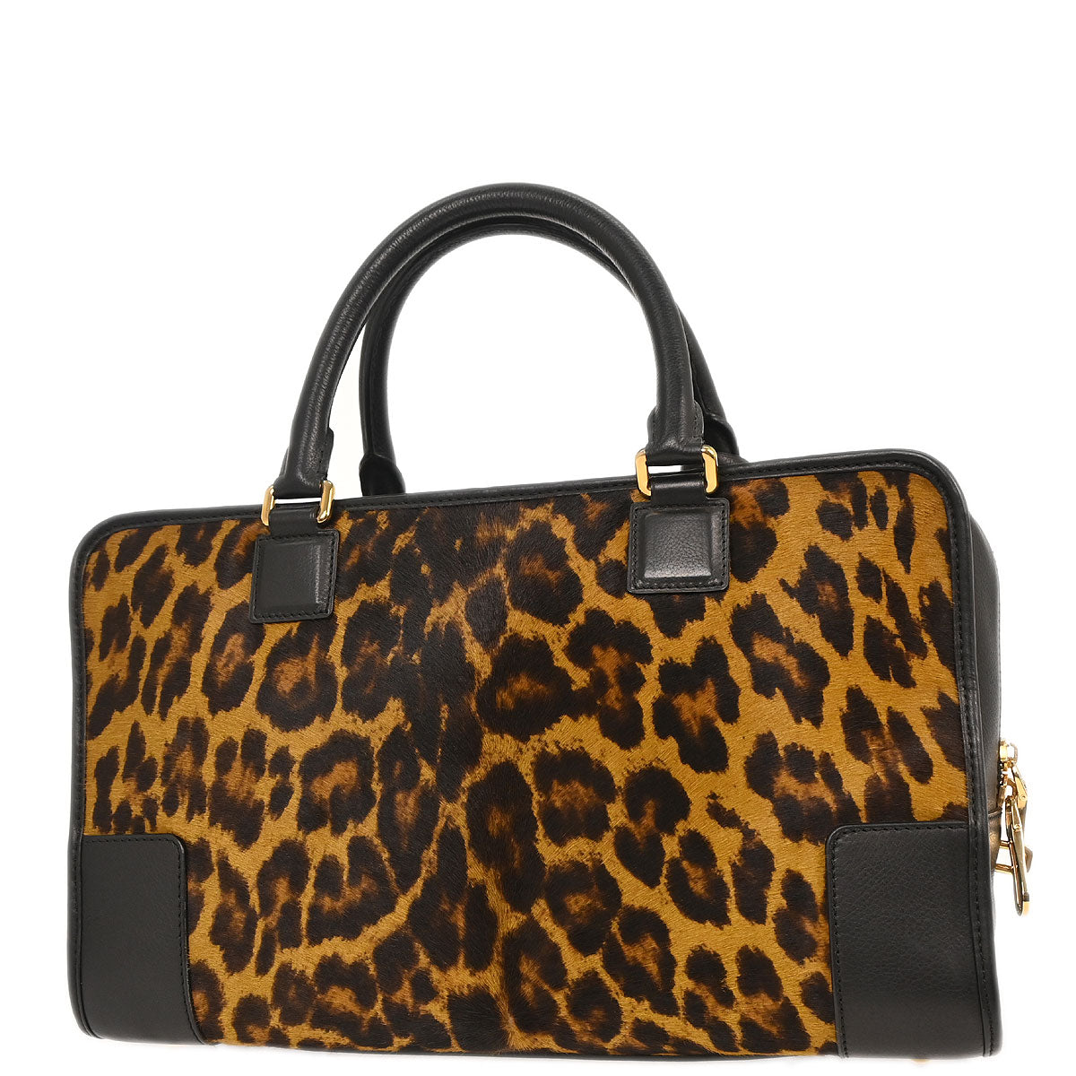 Loewe * Black Brown Pony Hair Leopard Amazona 36 Handbag