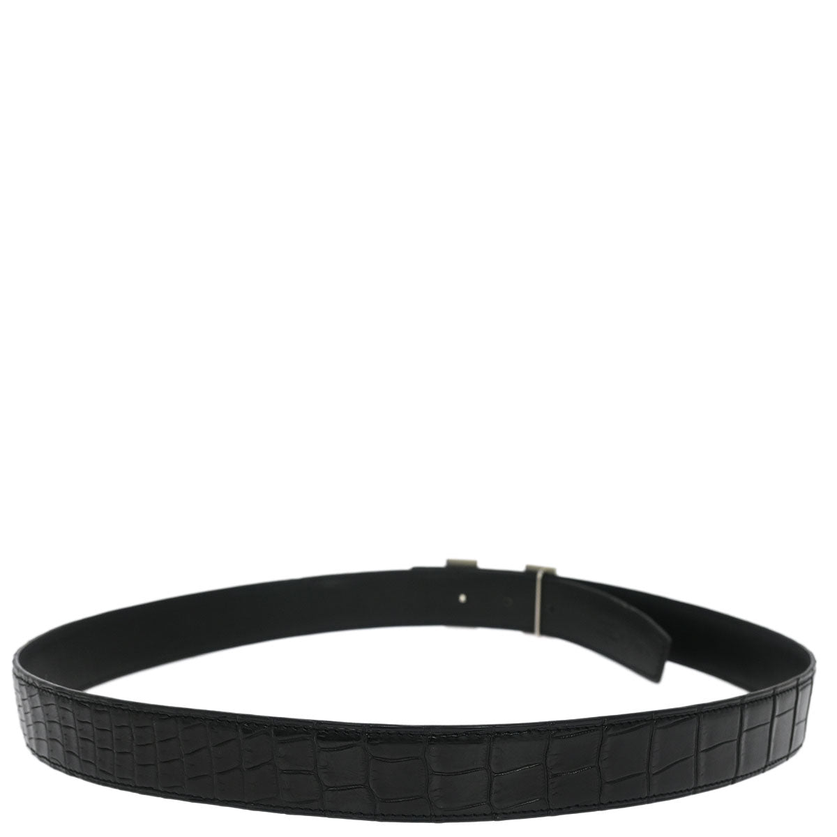 Hermes * Black Porosus Crocodile Guilloche Constance Belt #100 Small Good