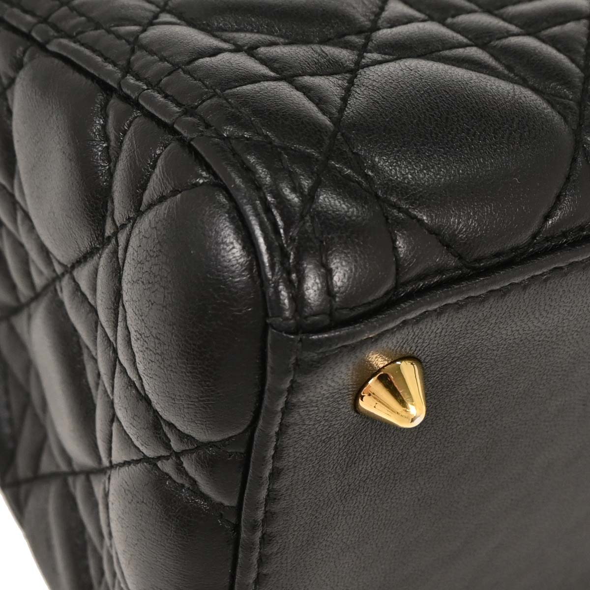 Christian Dior Black Lambskin Medium Lady Dior Cannage 2way Shoulder Handbag