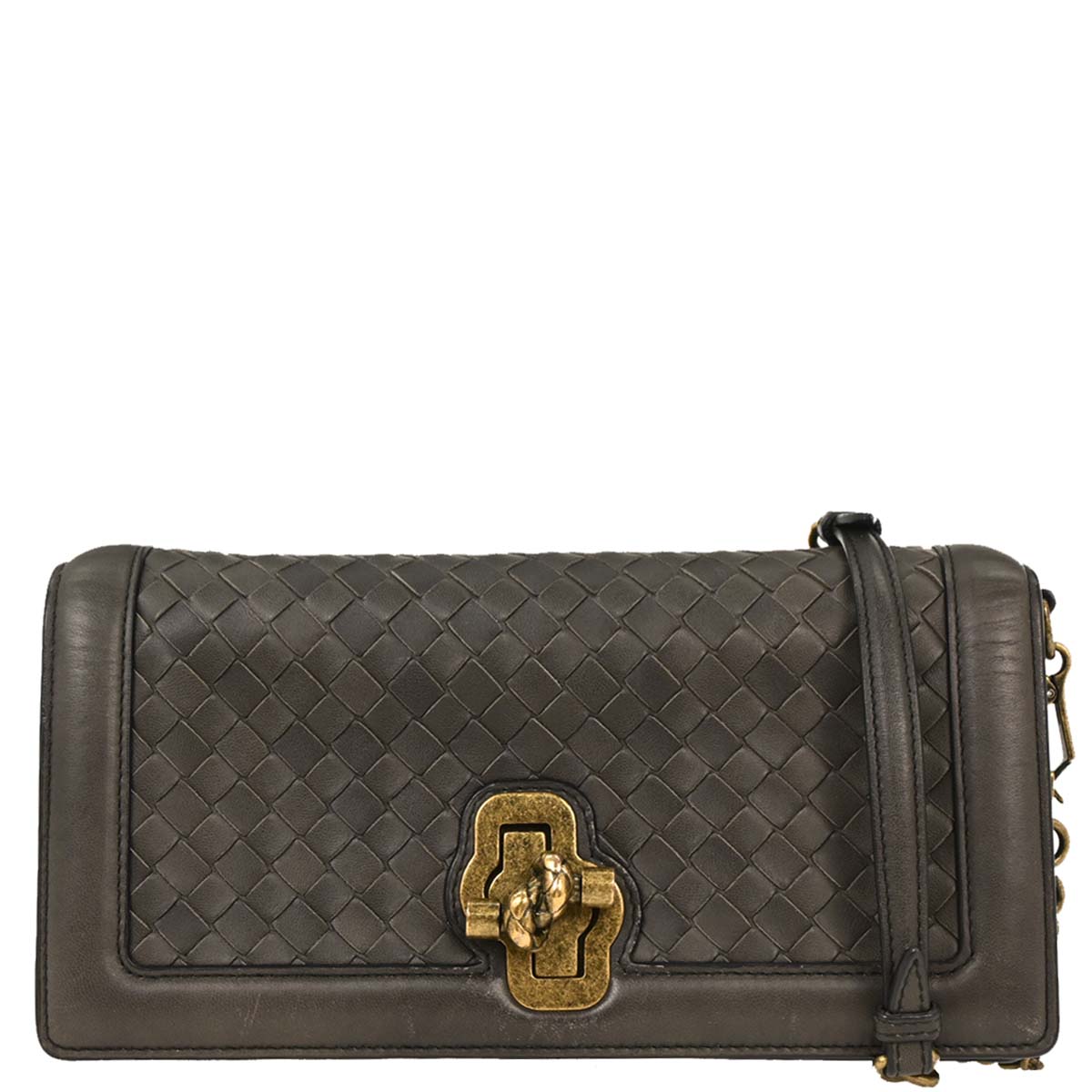 Bottega Veneta Gray Lambskin Intrecciato Shoulder Bag