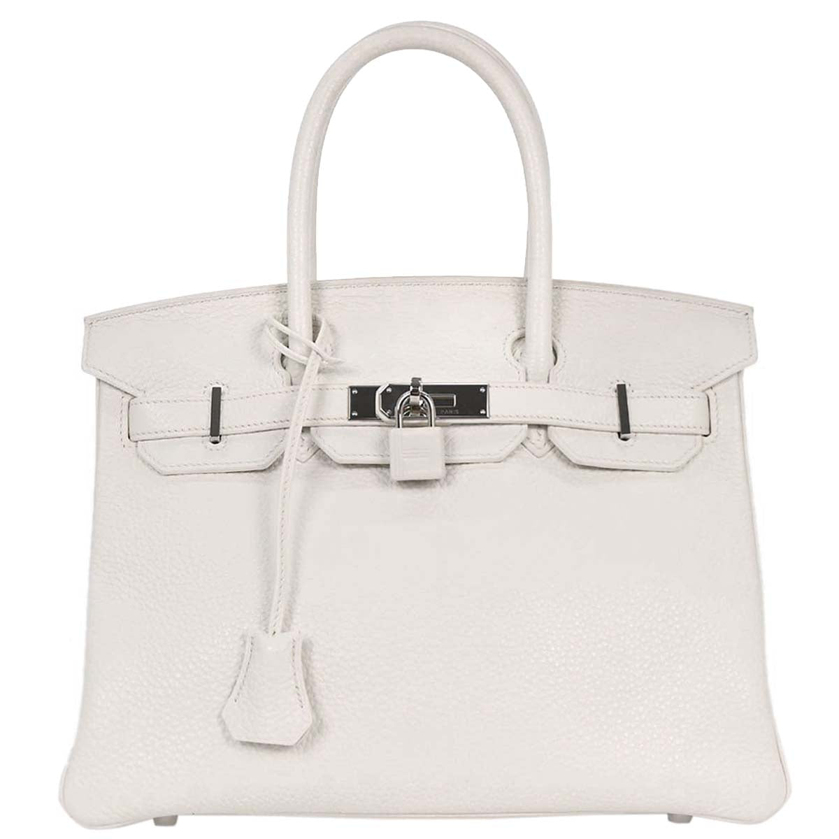 Hermes White Taurillon Clemence Birkin 30 Handbag
