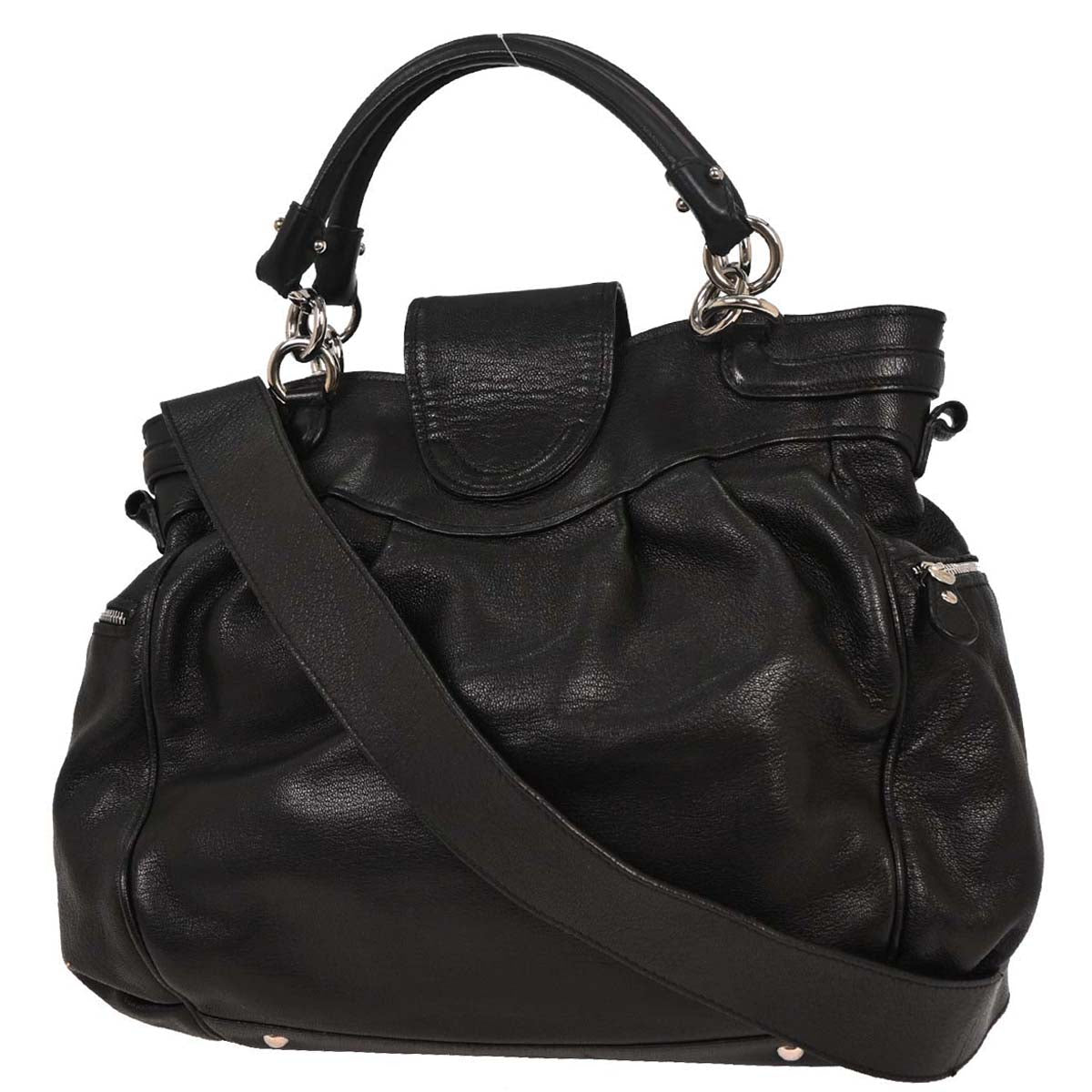 Salvatore Ferragamo Black Leather Gancini 2way Shoulder Handbag