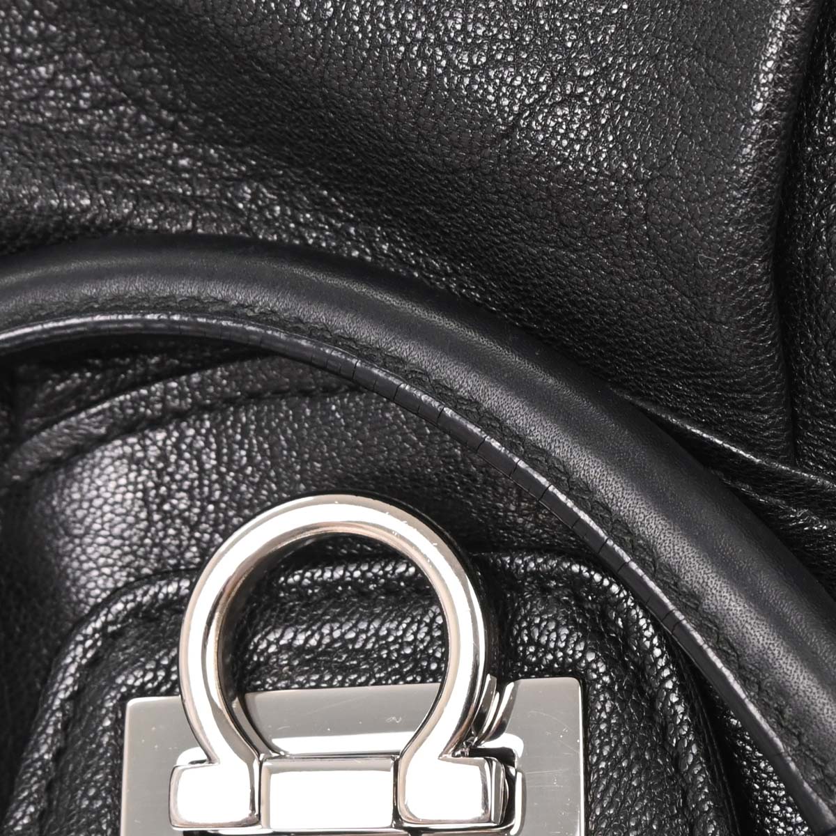 Salvatore Ferragamo Black Leather Gancini 2way Shoulder Handbag