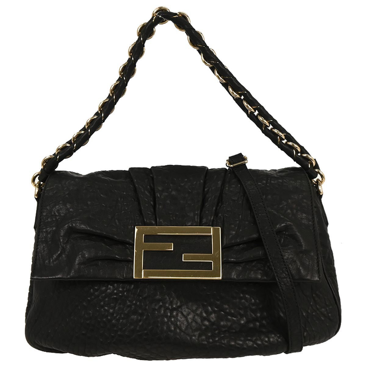 Fendi Black Leather 2way Shoulder Handbag