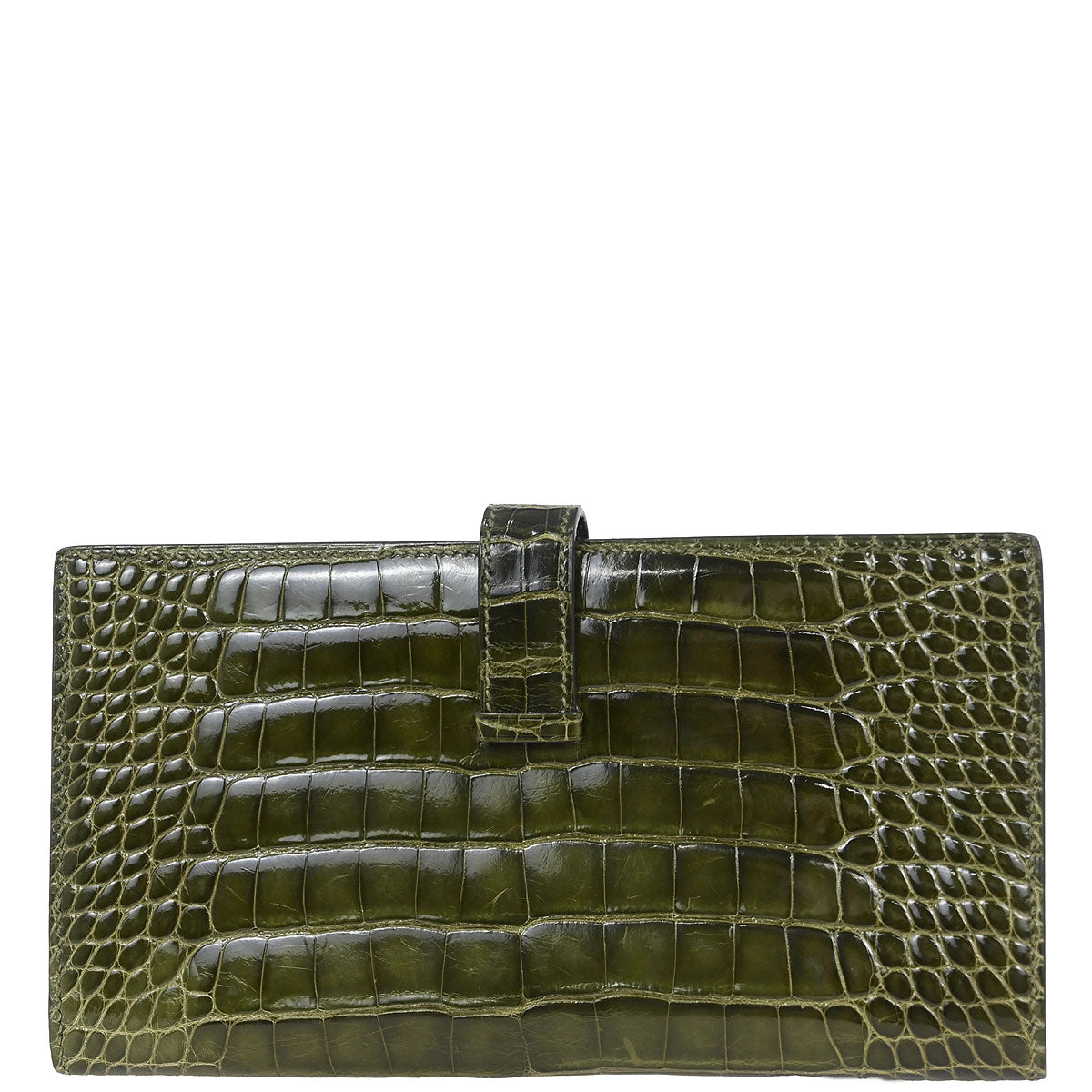 Hermes * Olive Green Alligator Bearn Soufflet Wallet