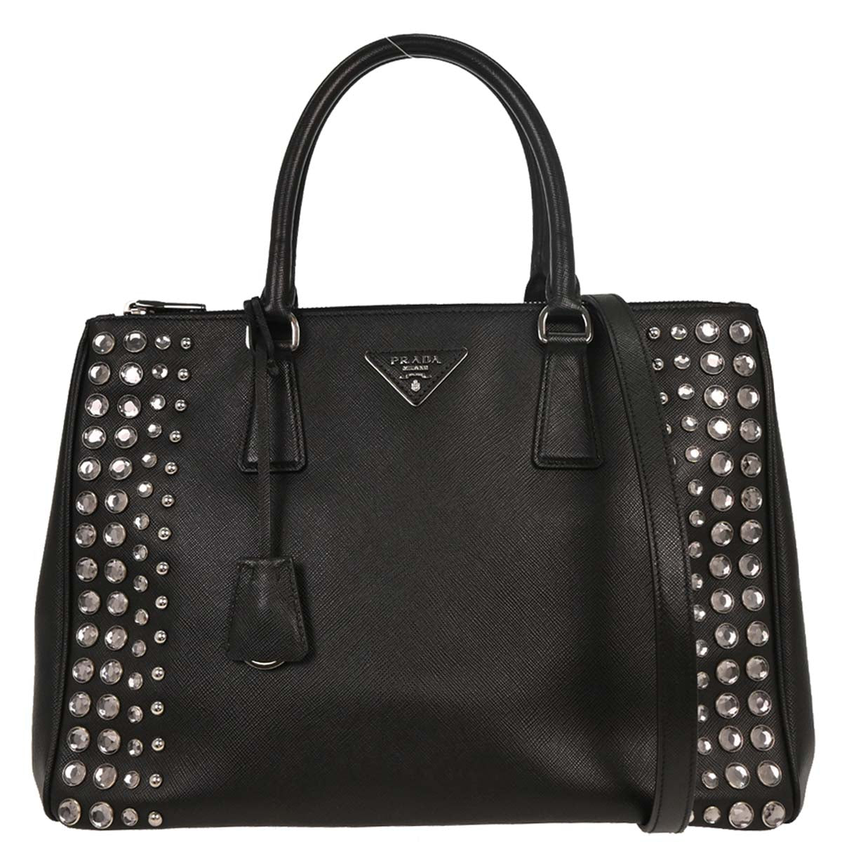 Prada Black Galleria Tote Studded 2way Shoulder Handbag