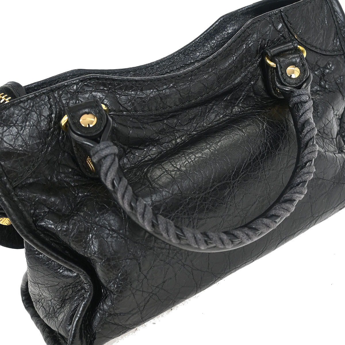 Balenciaga Black Lambskin Mini City 2way Shoulder Handbag