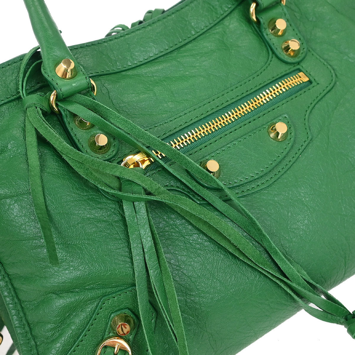 Balenciaga Green Lambskin City Small Handbag