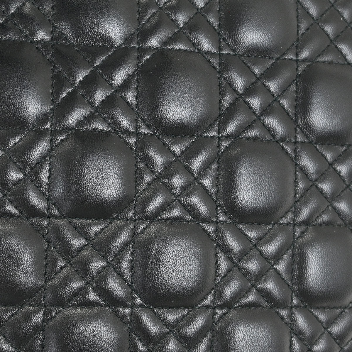 Christian Dior Black Lambskin Large Lady Dior Cannage 2way Handbag