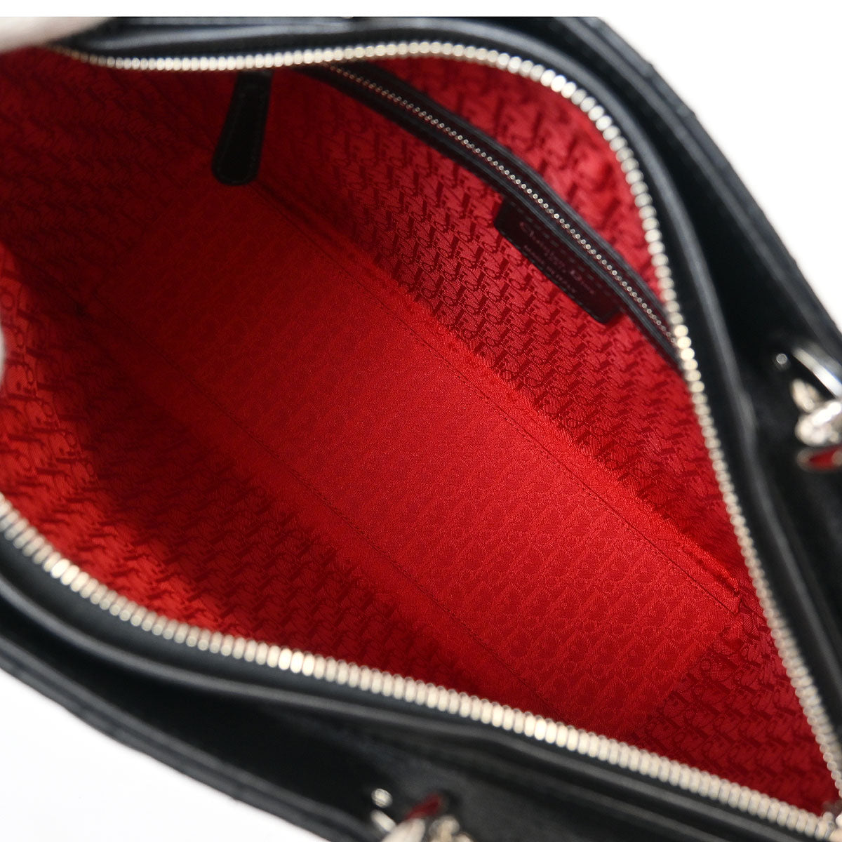 Christian Dior Black Lambskin Large Lady Dior Cannage 2way Handbag