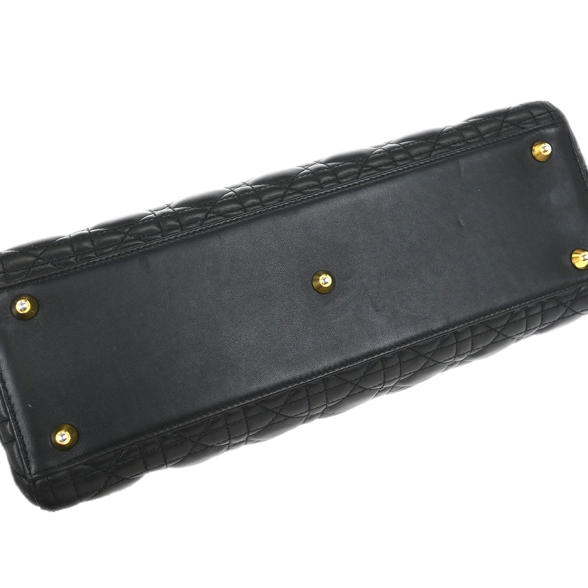 Christian Dior Black Lambskin Large Lady Dior Cannage 2way Handbag