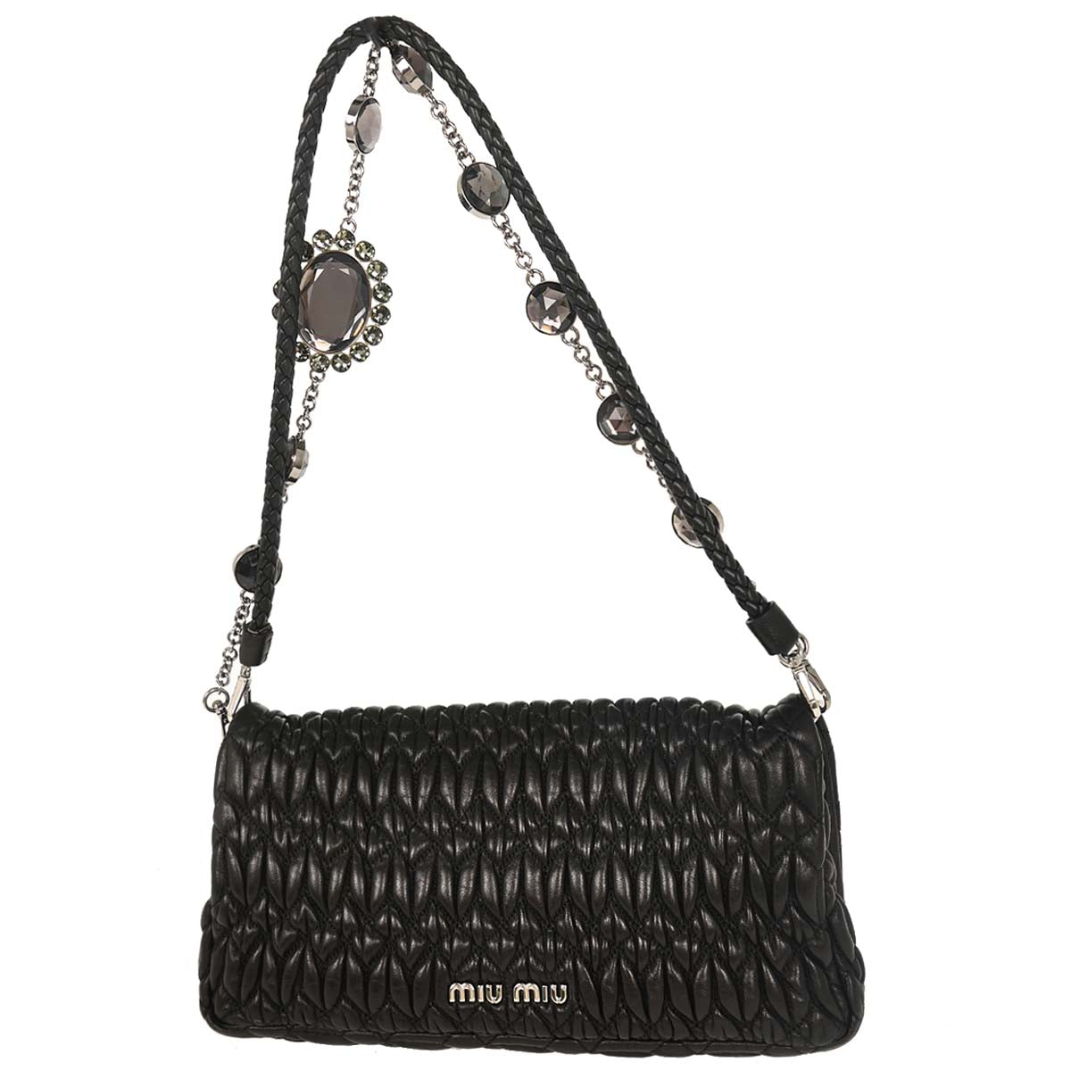 Miu Miu Black Lambskin Nappa Crystal Handbag