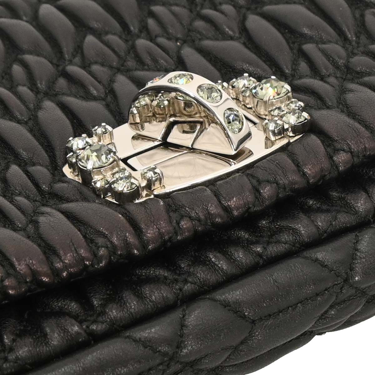 Miu Miu Black Lambskin Nappa Crystal Handbag