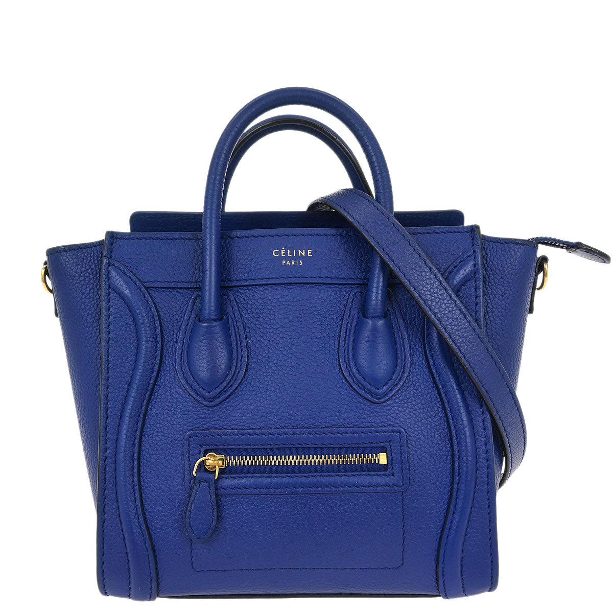 Celine Blue Leather Nano Luggage Tote Bag