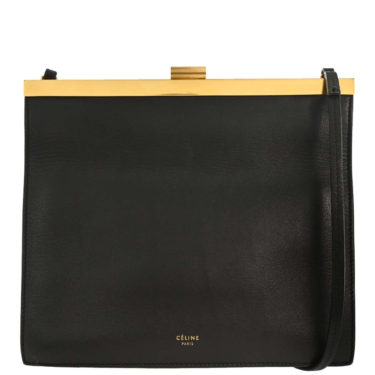 Celine Black Leather Clasp Shoulder Bag