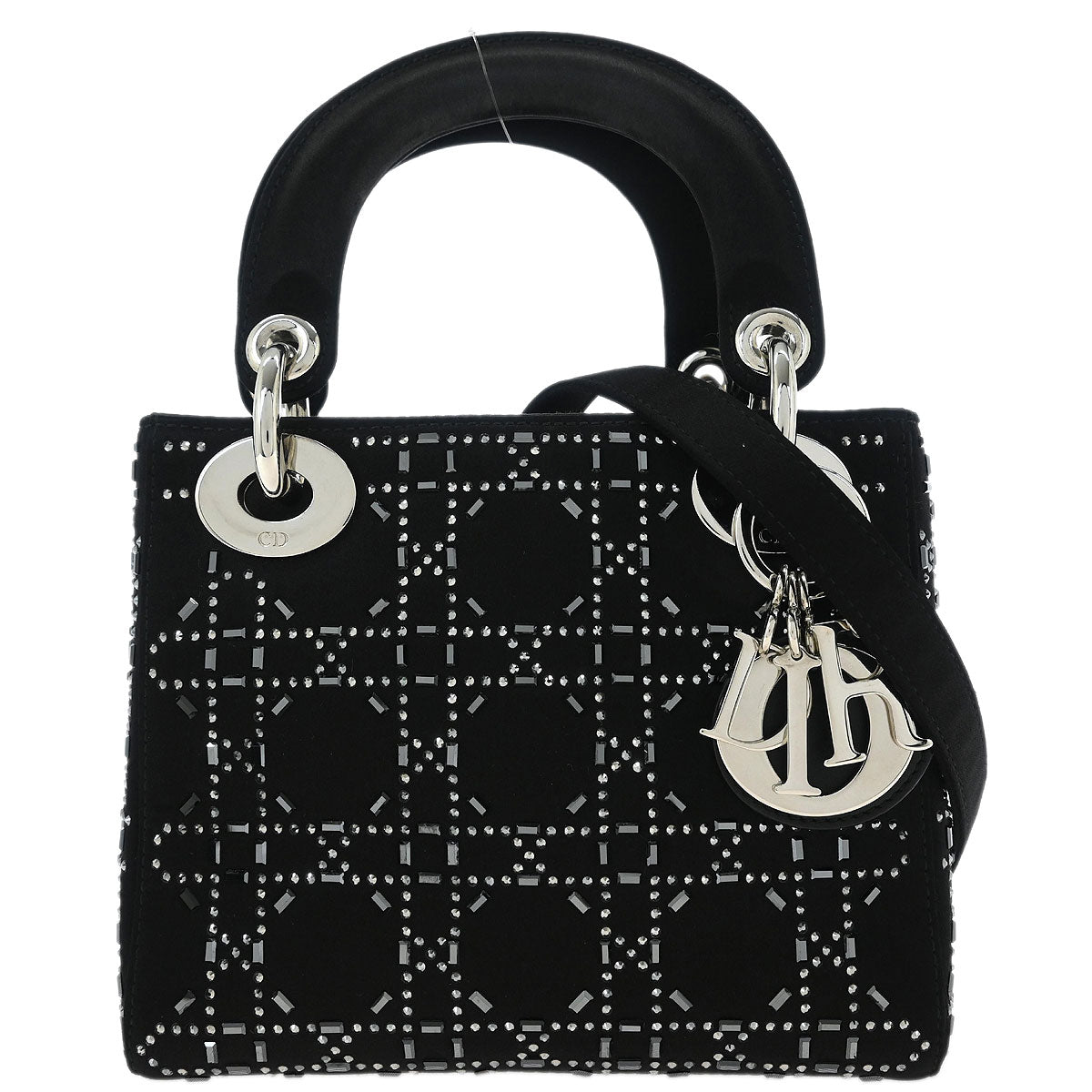 Christian Dior Black Satin Lady Dior Cannage 2way Shoulder Handbag