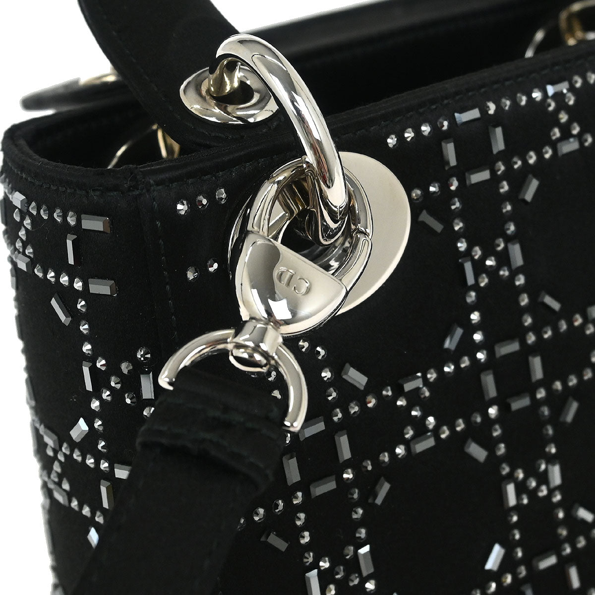 Christian Dior Black Satin Lady Dior Cannage 2way Shoulder Handbag