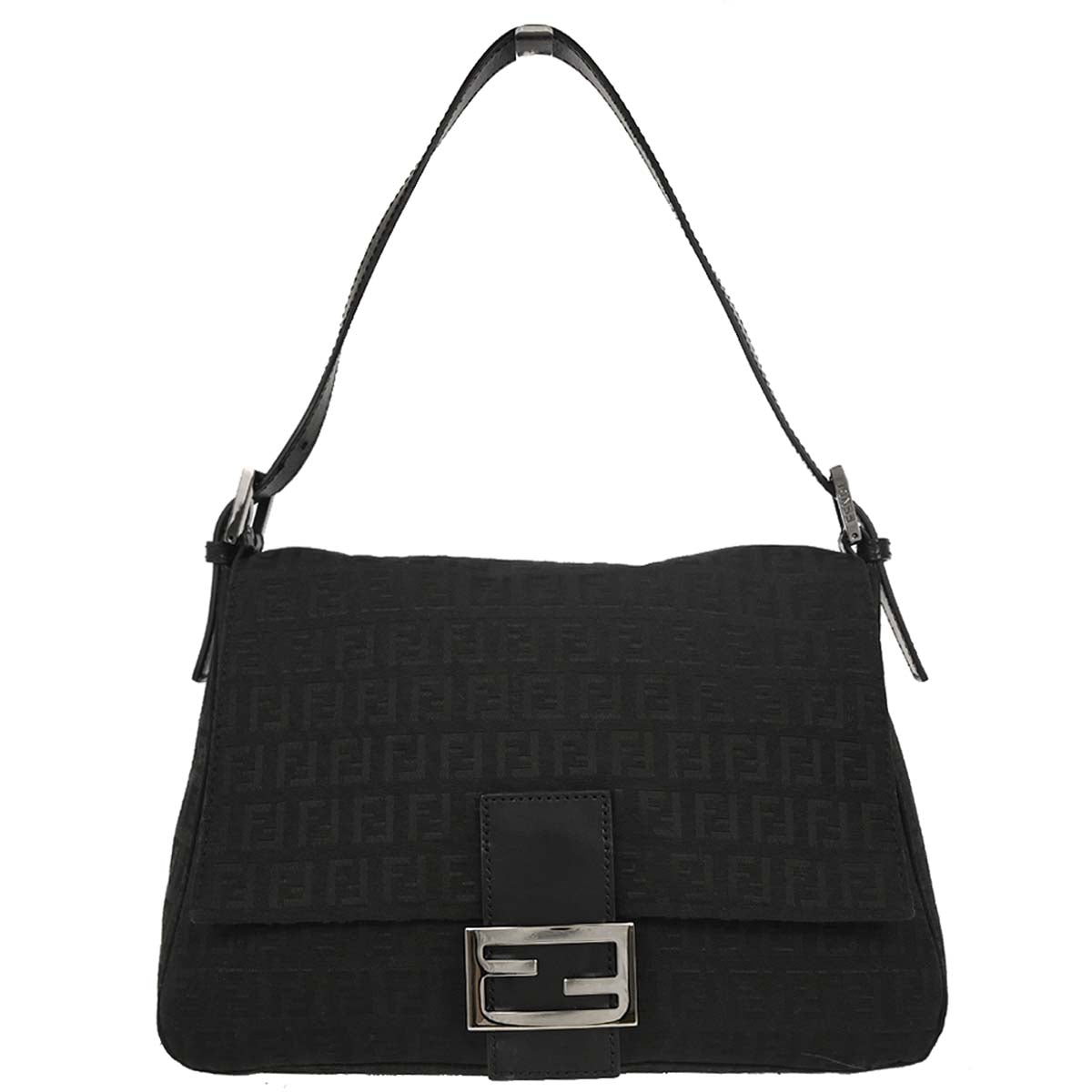 Fendi Black Canvas Zucchino Mamma Baguette Handbag