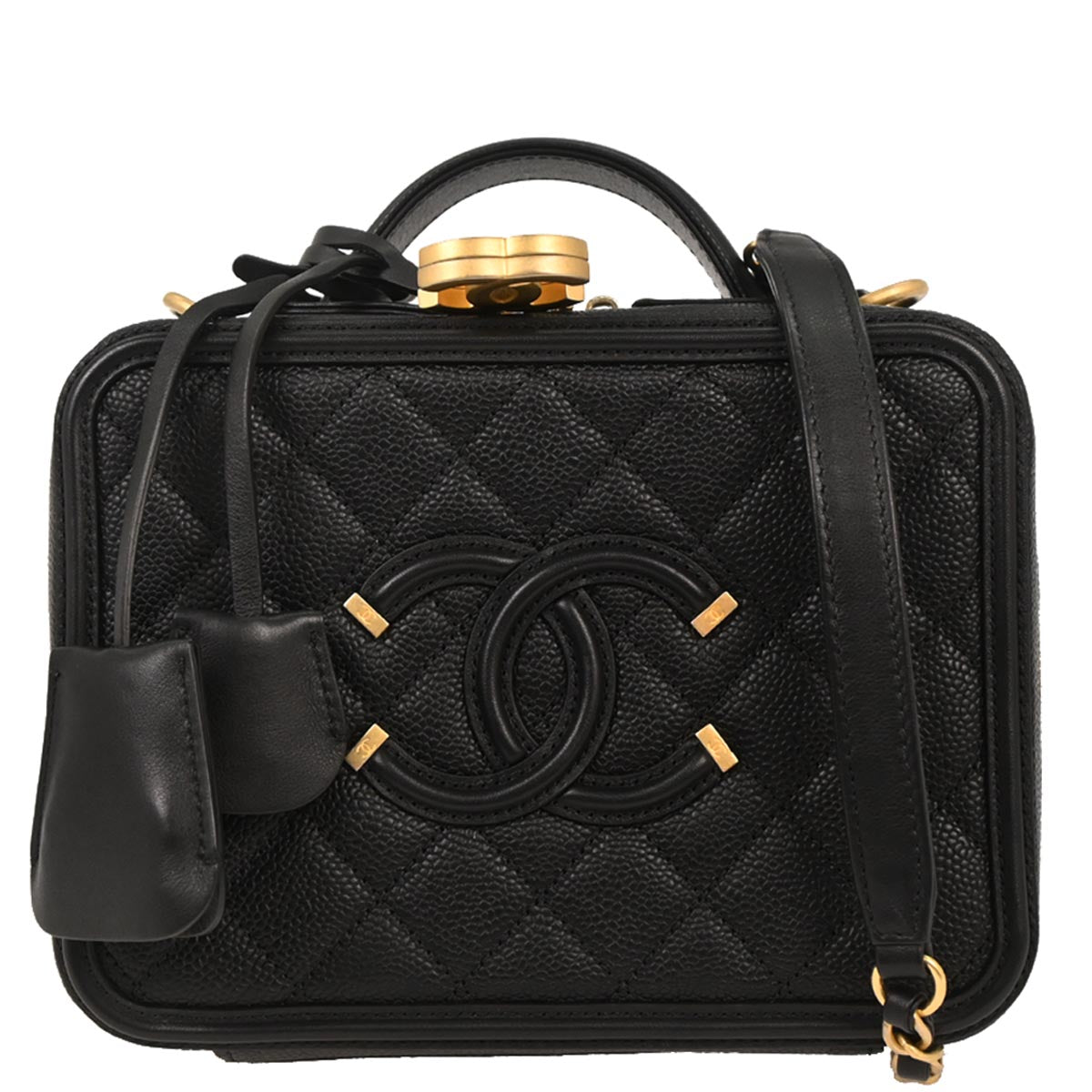 Chanel 2017-2018 Black Caviar CC Filigree 2way Vanity Shoulder Handbag