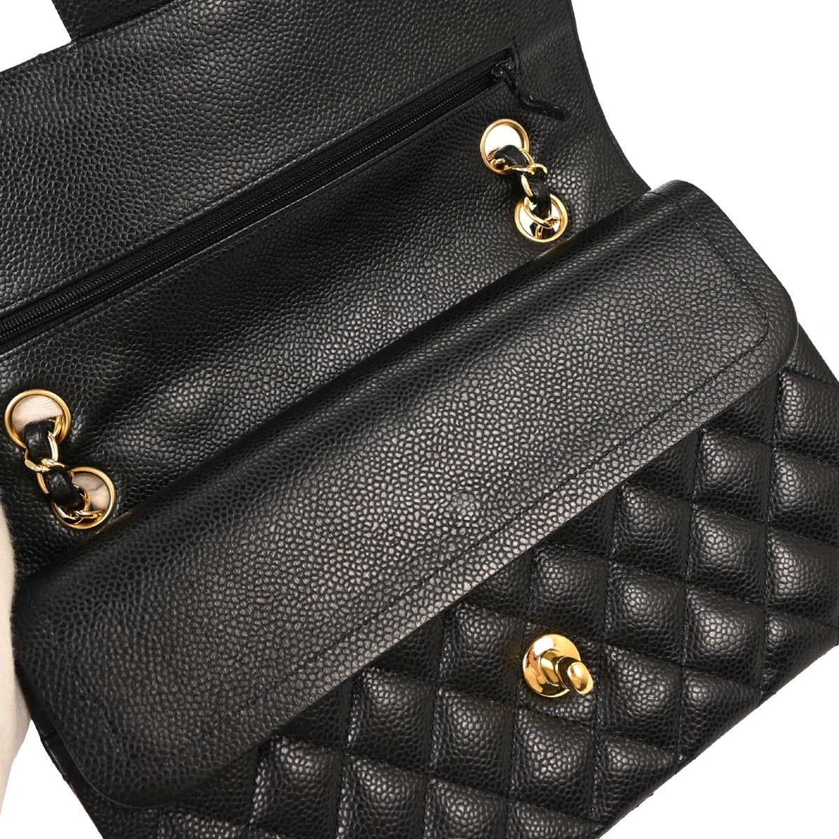 Chanel 2013-2014 Black Caviar Medium Classic Double Flap Shoulder Bag