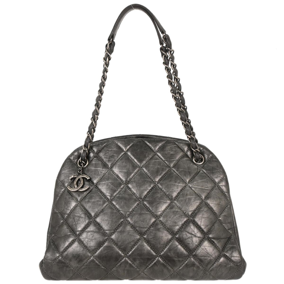 Chanel 2012 Gray Calfskin Large Mademoiselle Bowling Bag