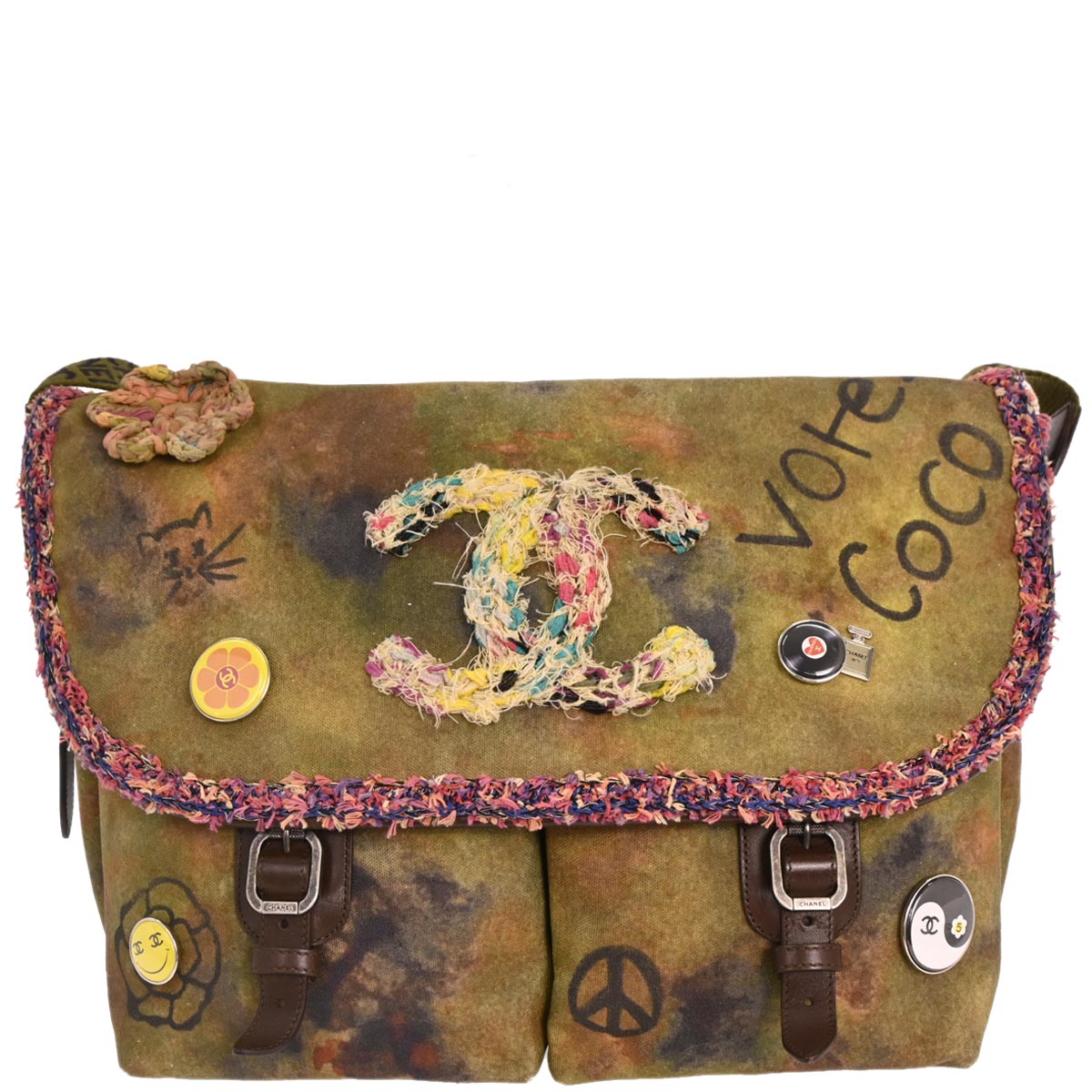 Chanel 2014-2015 Khaki On The Pavements Graffiti Messenger Bag